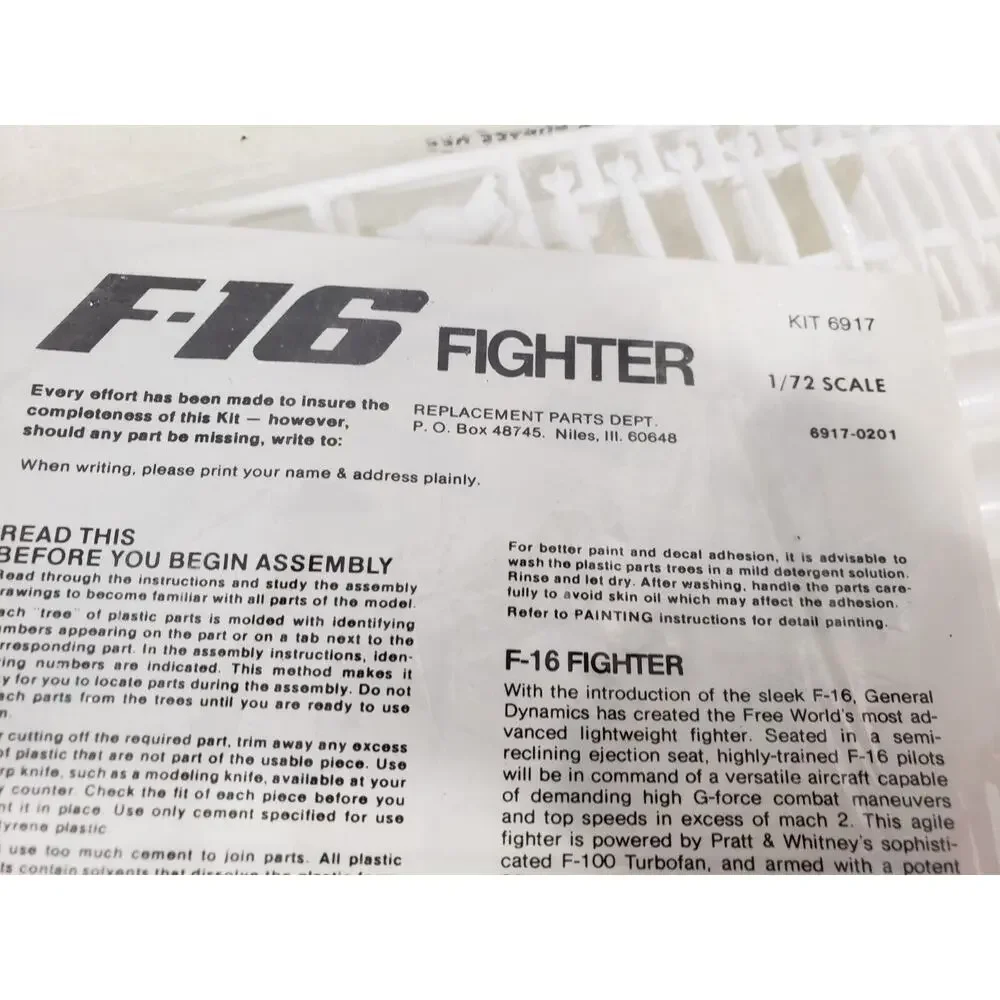NEW‎ SEALED BAG Vintage F-16 Fighter Scale 1/72 Plastic Model Kit 6917
